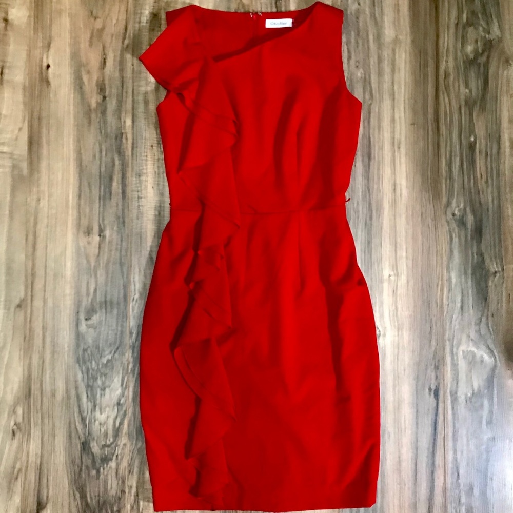 Calvin Klein red dress size 2 pencil asymmetrical